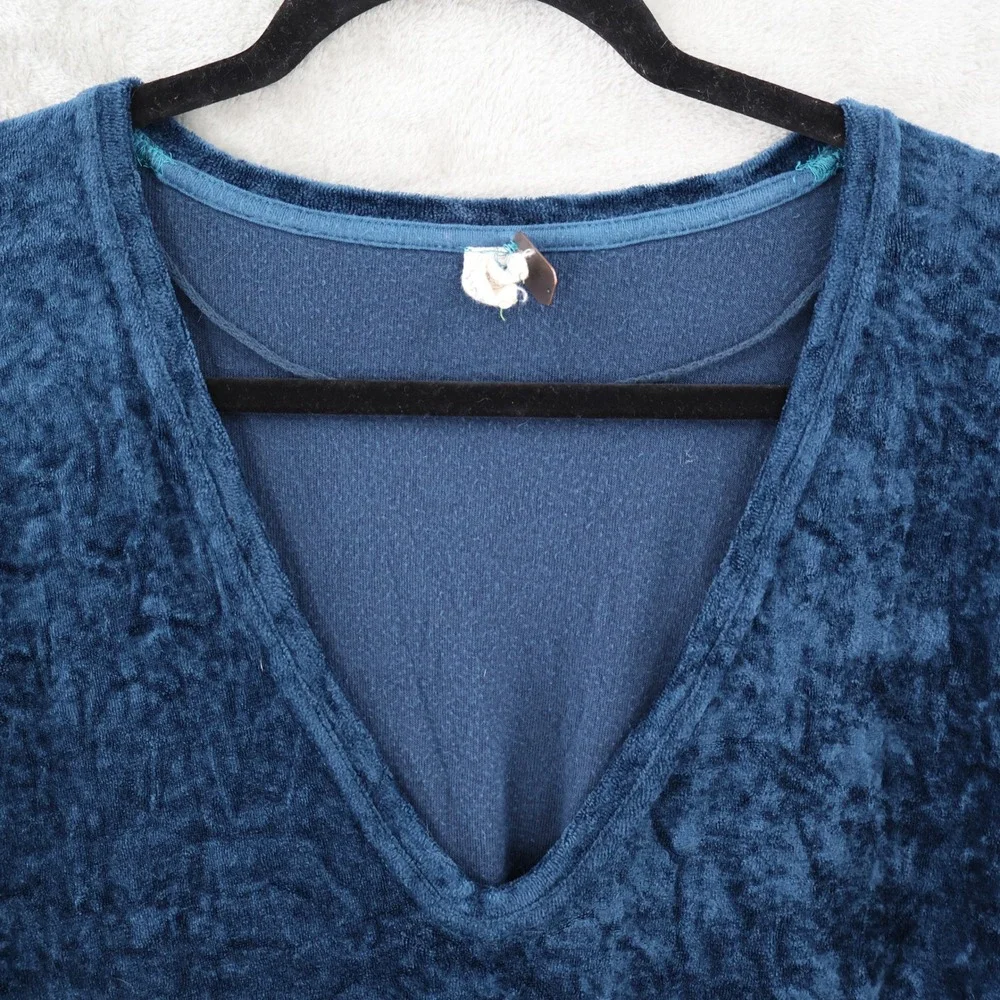 We The Free Luxe Crushed Velvet Tunic Top Women S Blue V-Neck Boho High-Low Swim